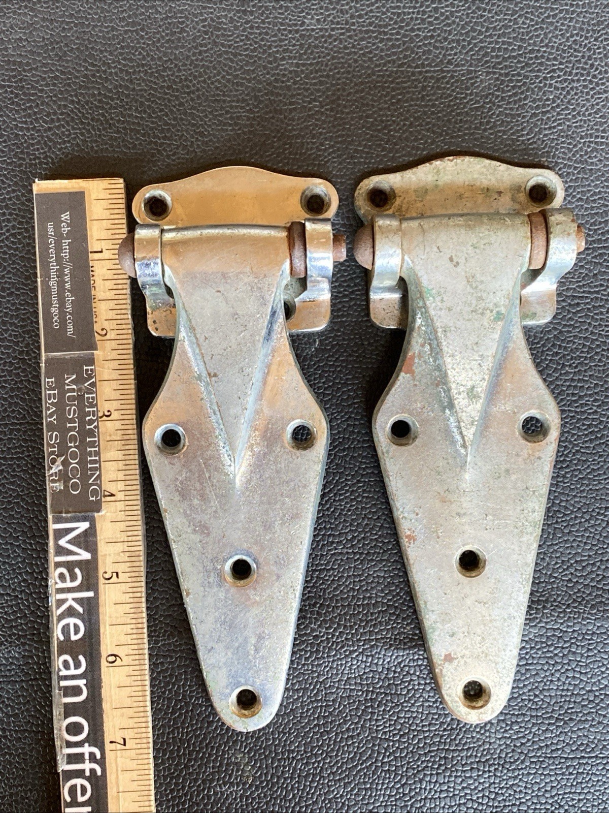 2 ANTIQUE VTG CHROME NICKEL BRASS 13/16 OFFSET ICE BOX REFRIGERATOR HINGES 7”