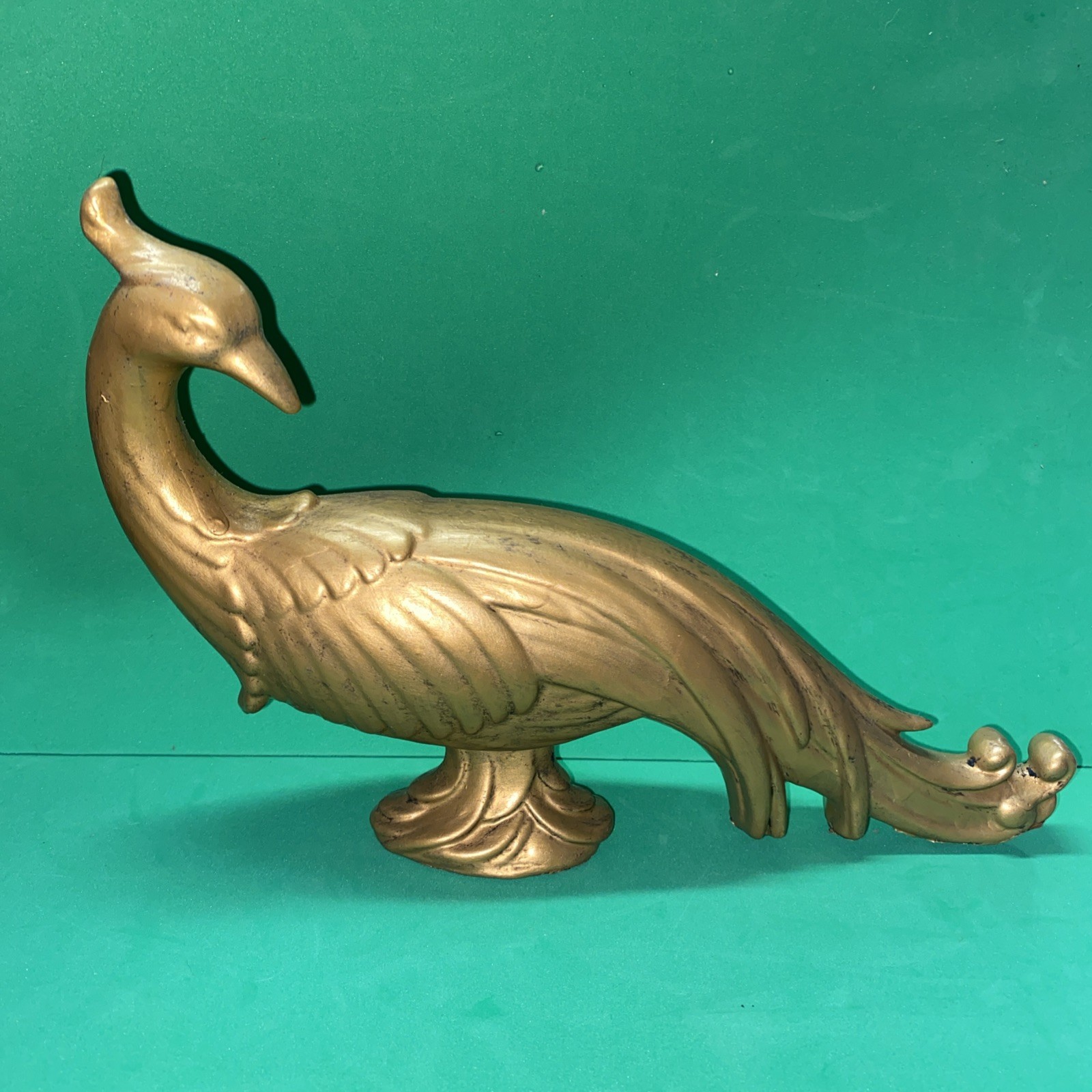 VTG MCM Hollywood Regency Gold Peacock Pheasant Bird 12” Figurine (B2)