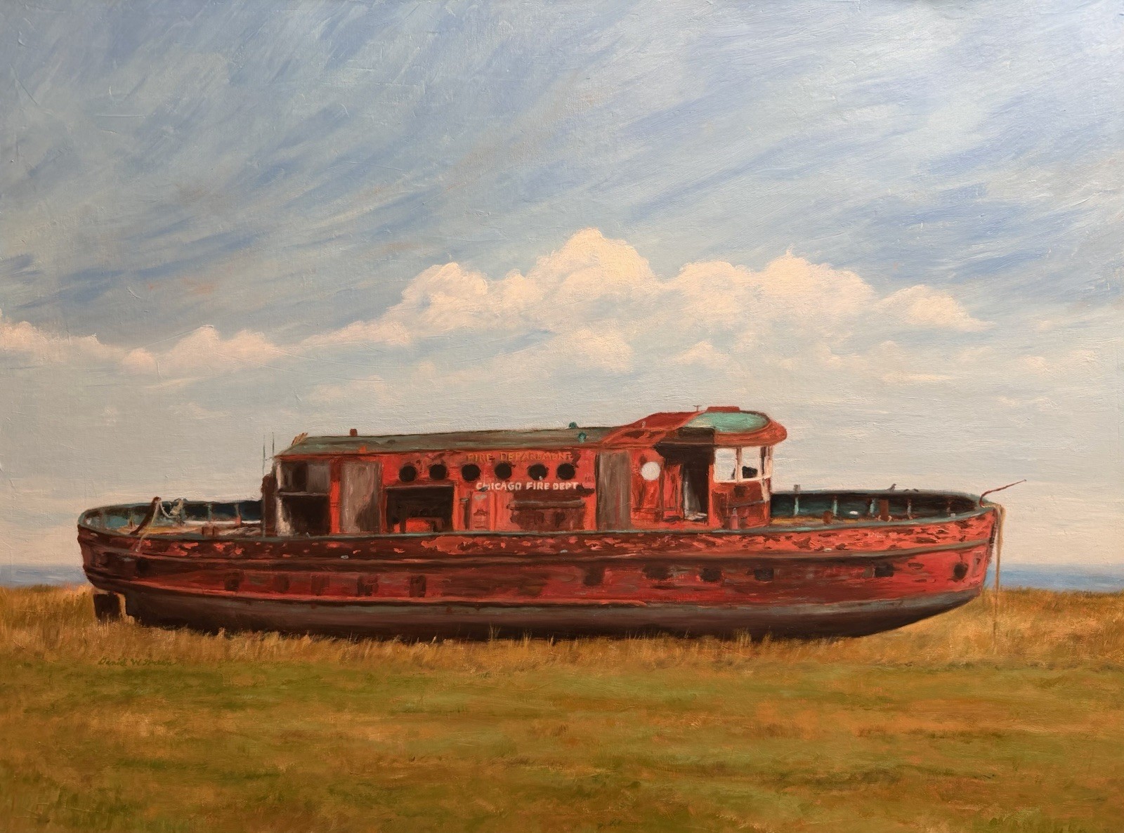 Joseph Medill Fire boat  Chicago Original Oil Painting Signed Daniel W Green