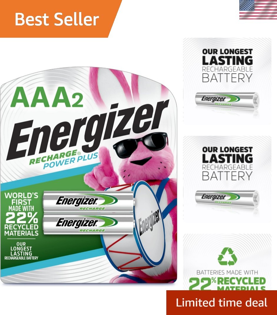 Eco-Conscious Power Plus Rechargeable AAA Batteries 2 Count, Long Lasting