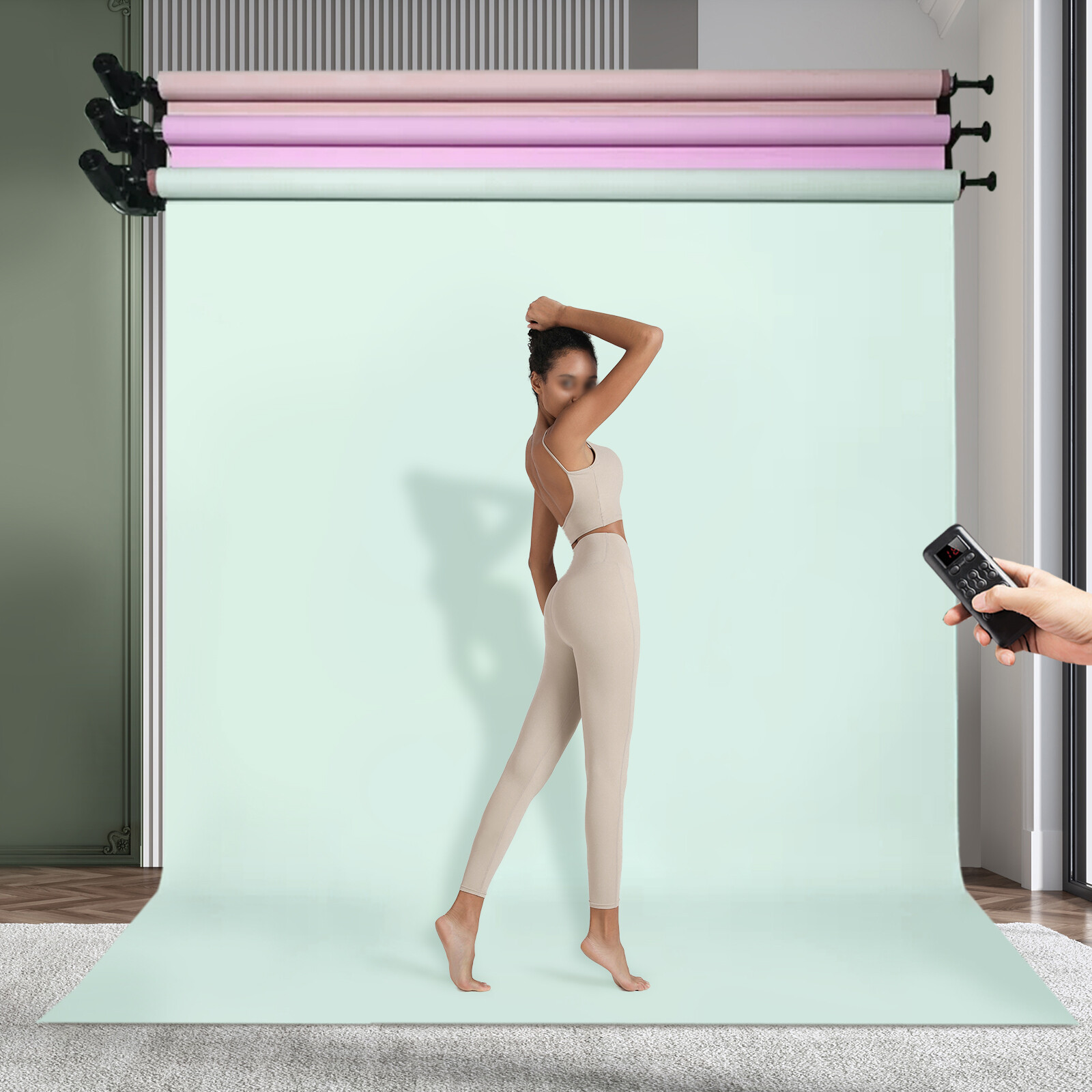 Motorized Electric Wall Mount Photo Background Support System 3 Roller w/ RC