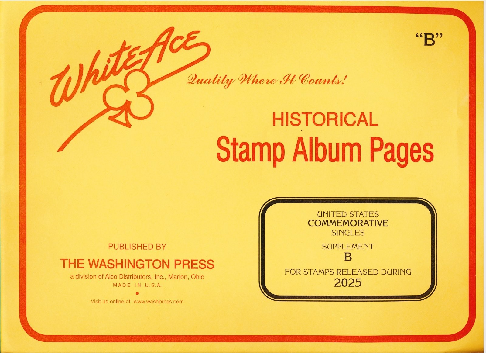 WHITE ACE 2025 UNITED STATES Commemorative Singles Stamp Album Supplement B NEW!