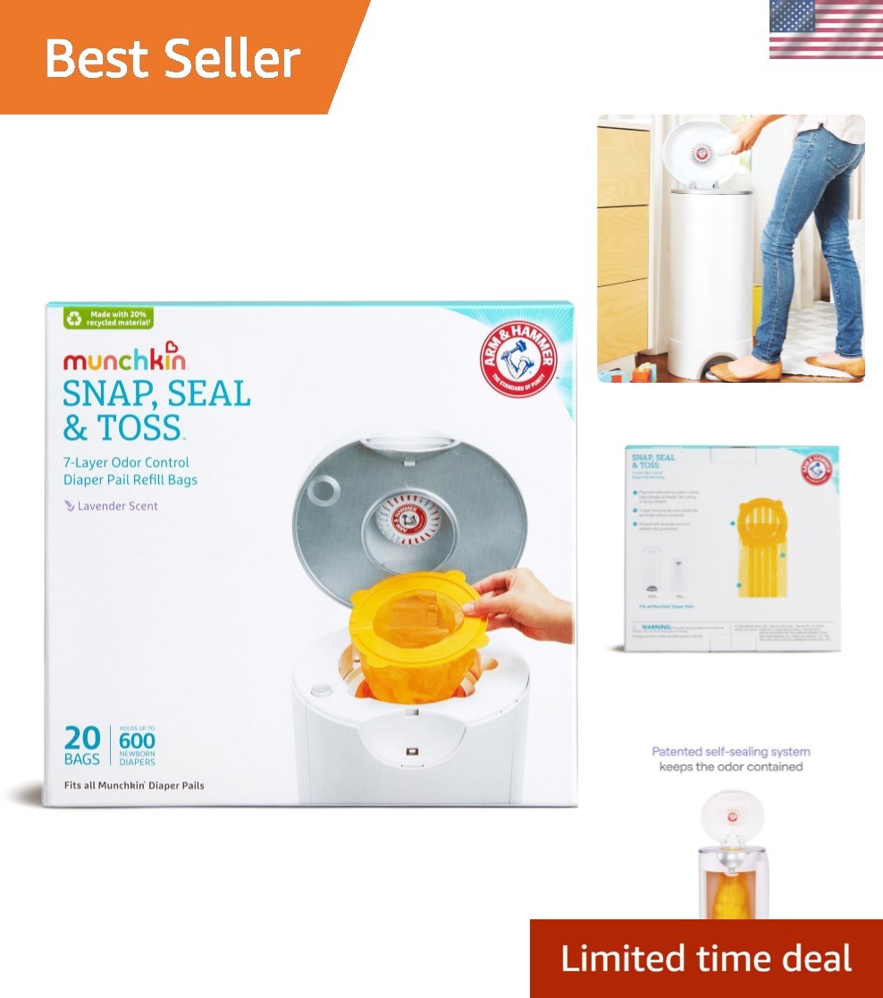 Arm & Hammer Diaper Pail Snap, Seal & Toss Refill Bags, Holds up to 600 Newbo...