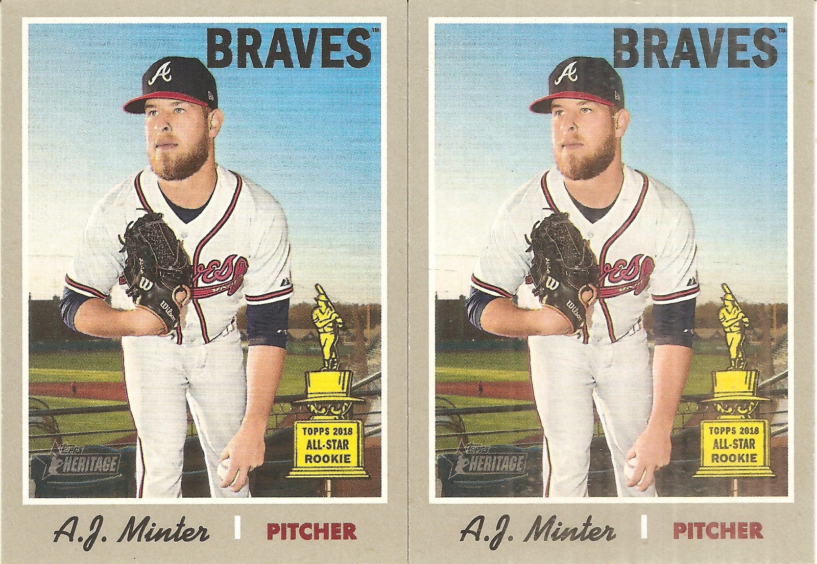 2 CARD 2019 TOPPS HERITAGE A.J. MINTER BASEBALL CARD LOT