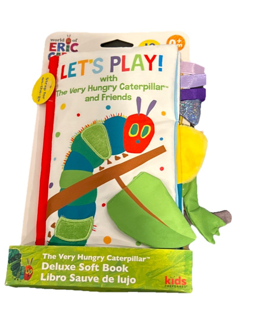 Eric Carle Lets Play Deluxe Crinkle Interactive Soft Book 10 Page On Go Clip NWT