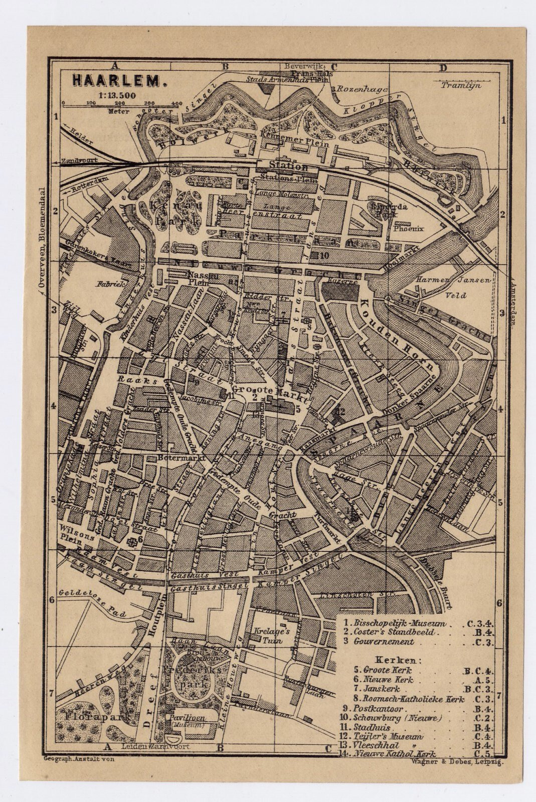 1900 ANTIQUE CITY MAP OF HAARLEM / HOLLAND / NETHERLANDS