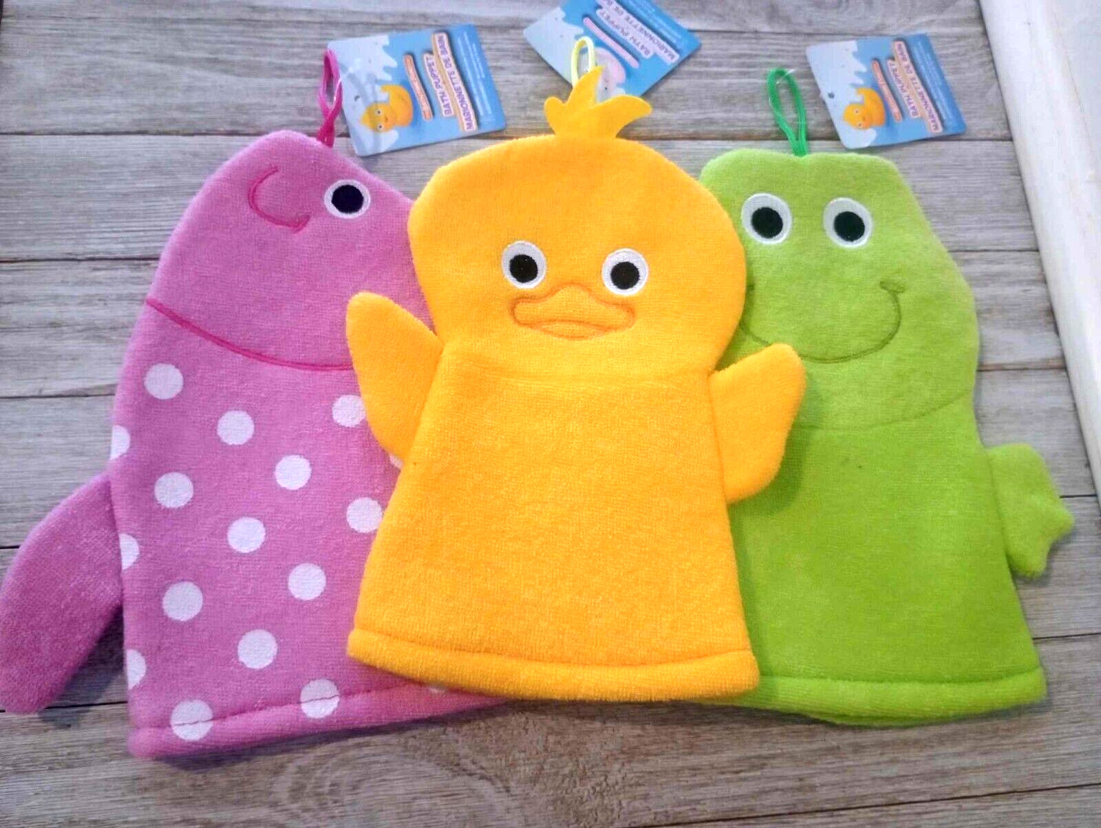 3 Bath Time Fun Bath Puppet Wash Mitts Cute 