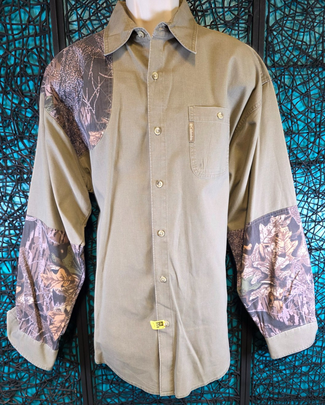 VTG COLUMBIA HUNTING SHOOTING SHIRT MENS XL GREEN CAMO BUTTON HEAVY RIGHT HANDED