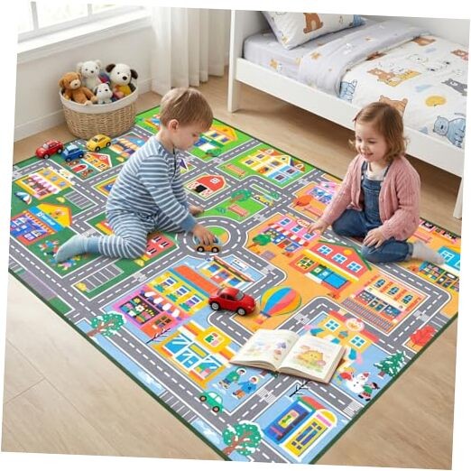Car Rug Play Mat for Kids Room, Road Rug for Kids Floor Educational Learning 