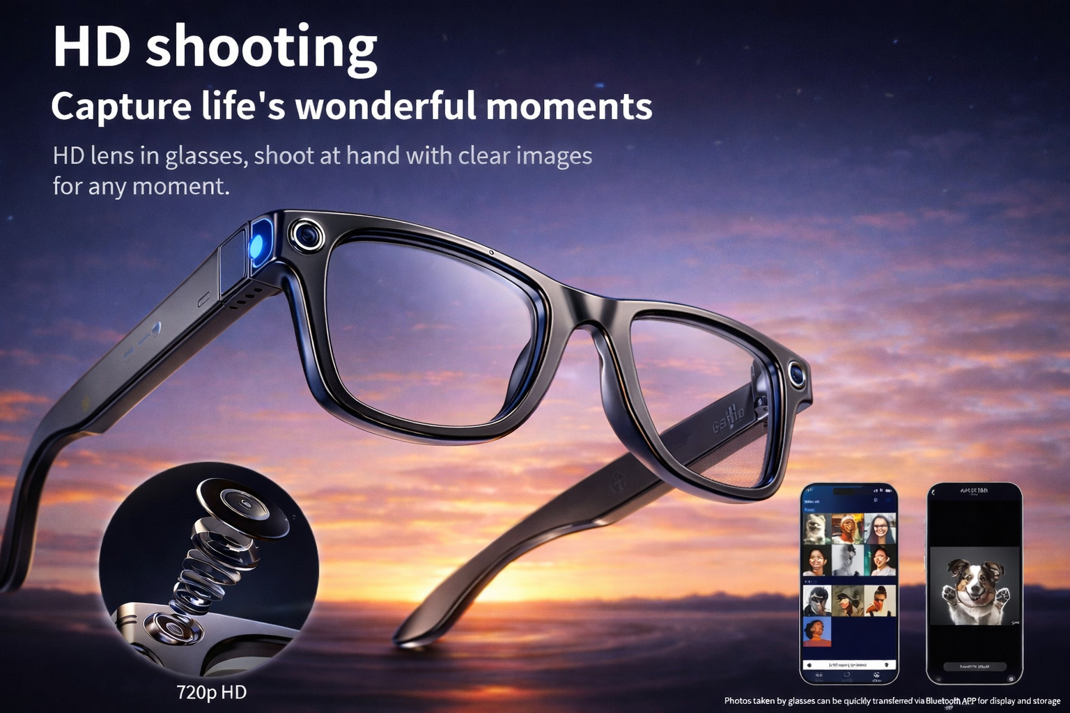 AI Smart Glasses with HD Camera Voice Translation BT Video Recording Sunglasses