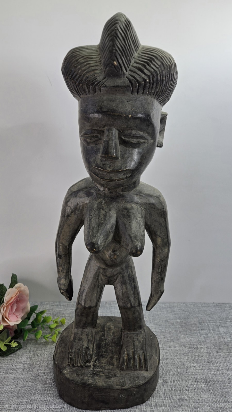 Vintage  African Handcarved Wooden Female Statue 20" Tribal Style Figure