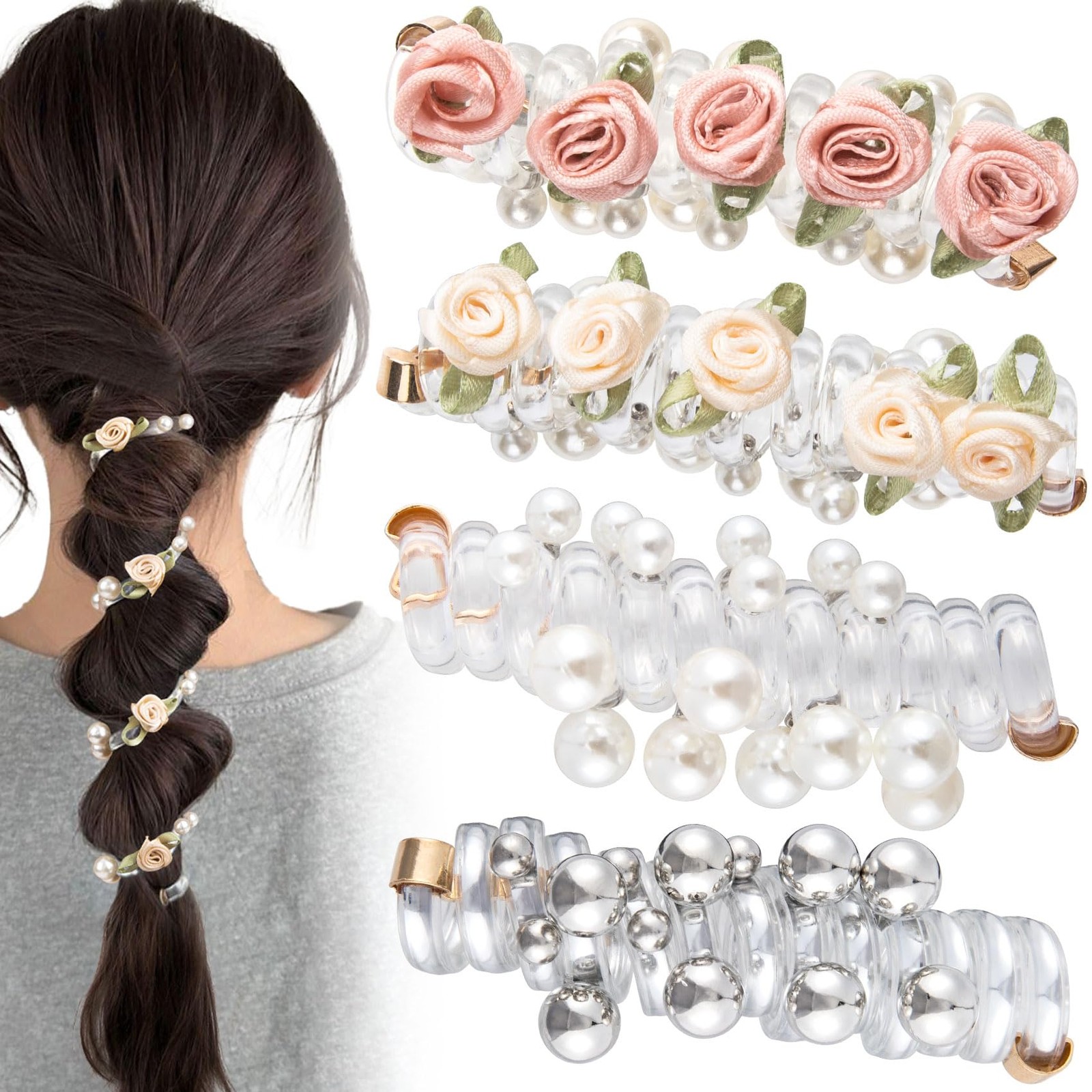 VARMDUKKE 4PCS Rose 1 Count (Pack of 4), 4 colors, flower bead styles,4pcs 