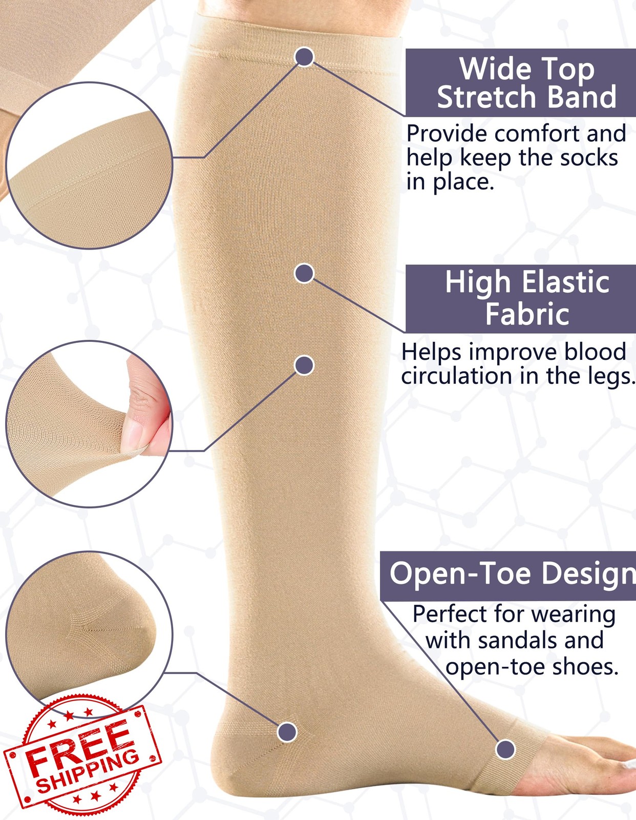 MD Compression Socks 20-30 mmHg Knee High Open Toe Men Women