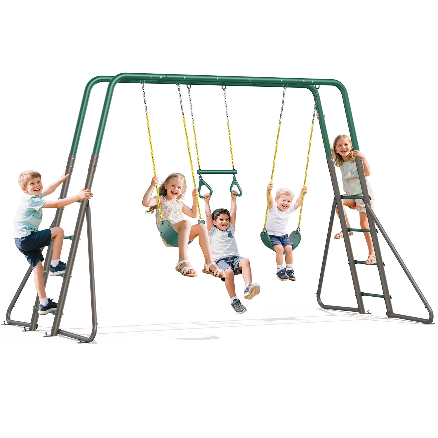 Playground Set Swing Sets Outdoor for Kids Heavy-Duty with Ladders Metal Frame