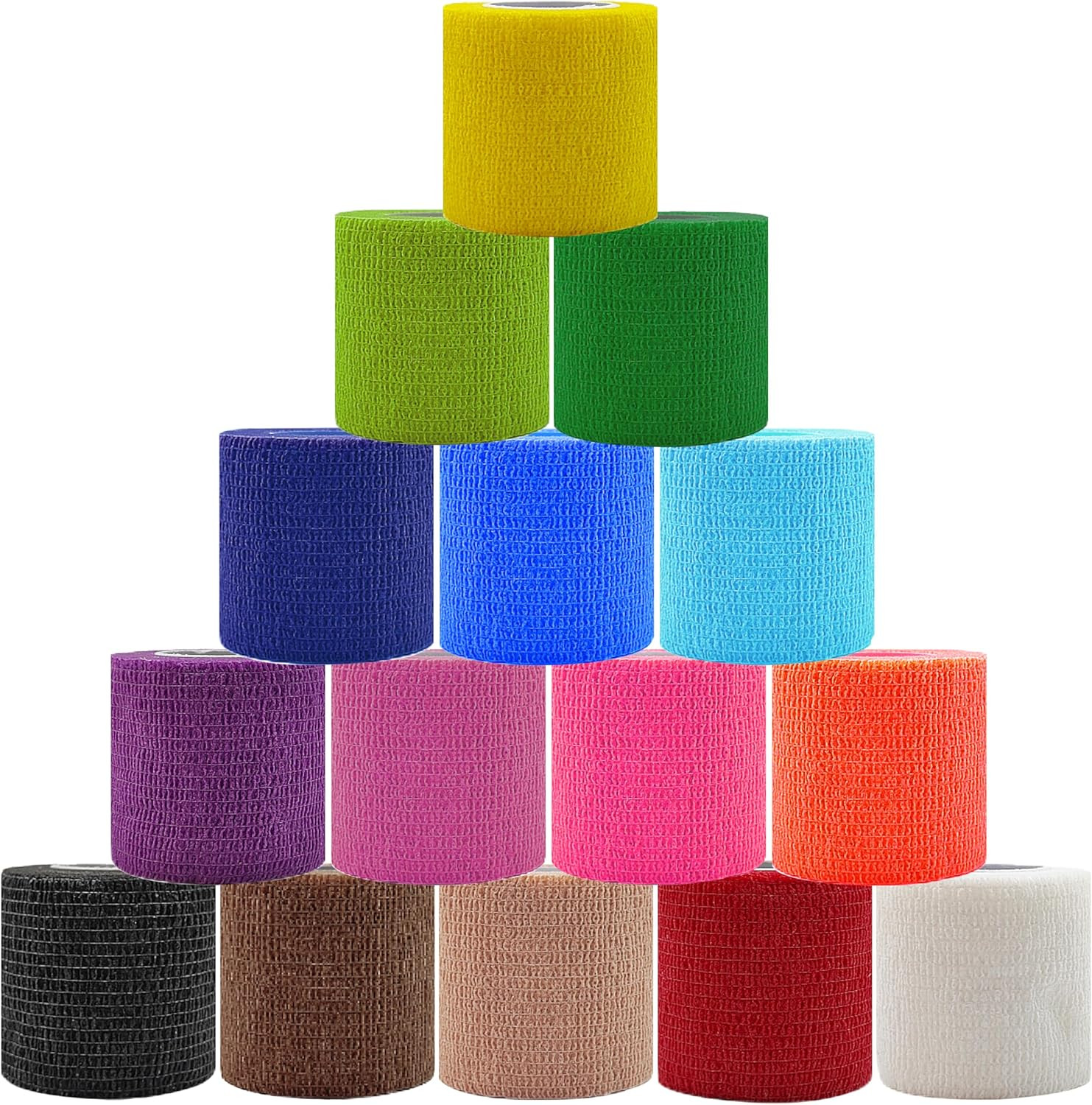 15 Pack Self Adhesive Bandage Wrap 2in x 5yd Elastic Cohesive Sports Vet Tape