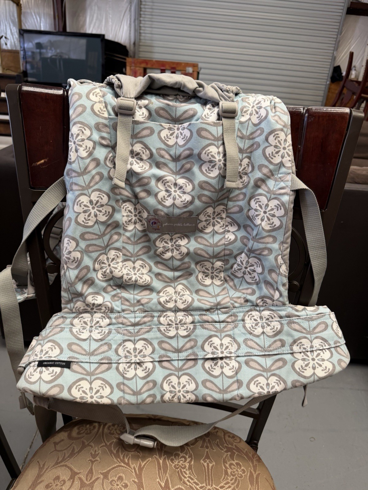 Petunia Pickle Bottom Organic Cotton Baby Carrier Gray Blue White Adjustable