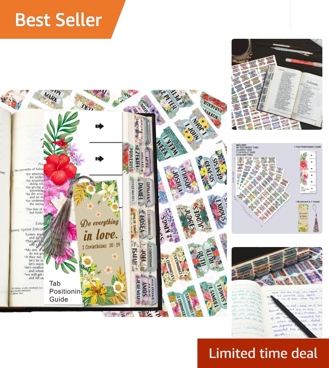 Vintage Floral Design Bible Index Tabs - 122 Pcs with Bookmark & Custom Labels