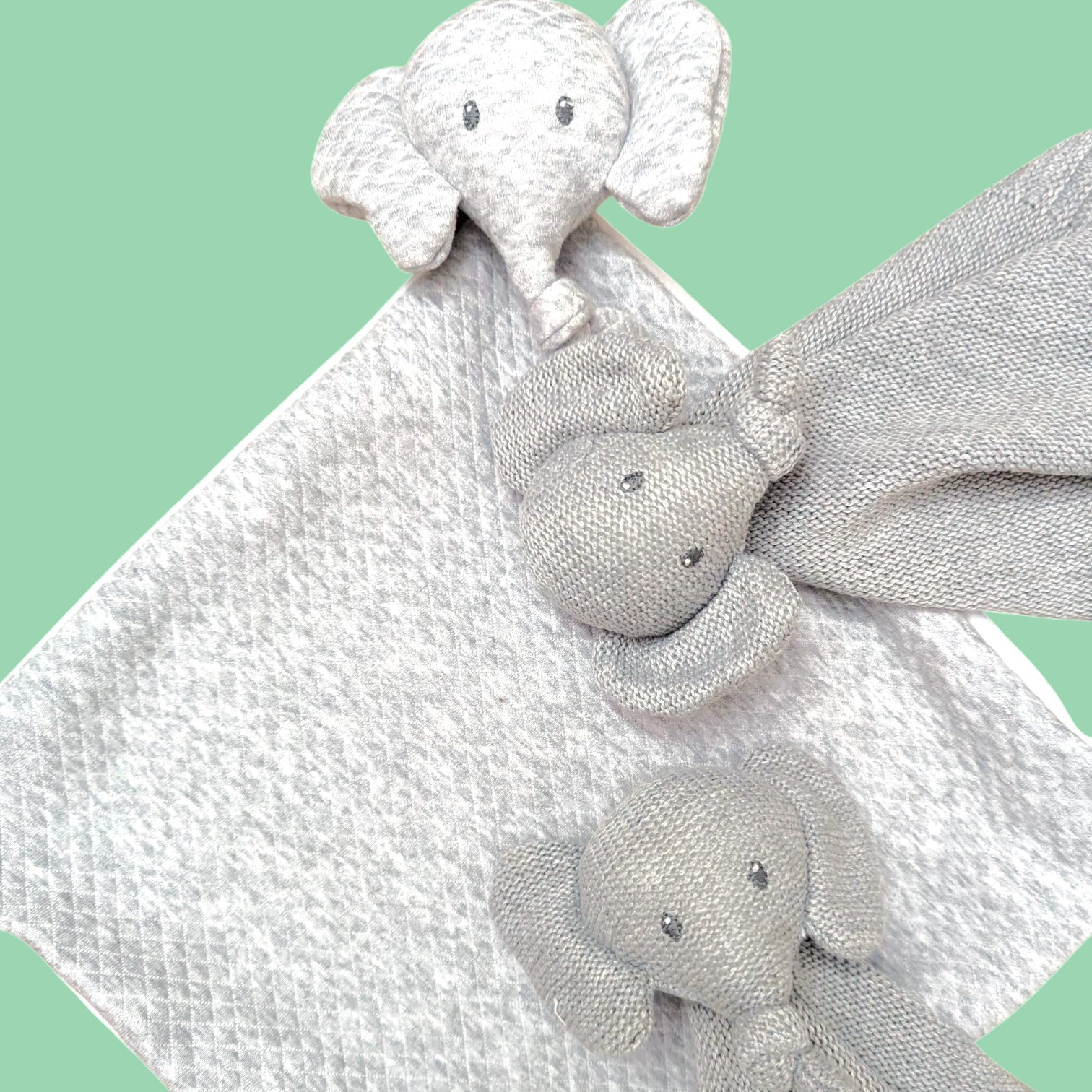 (3) NATTOU Plush DouDou Gray ELEPHANT Security Blanket Lovey Knit Toy Lot Bundle