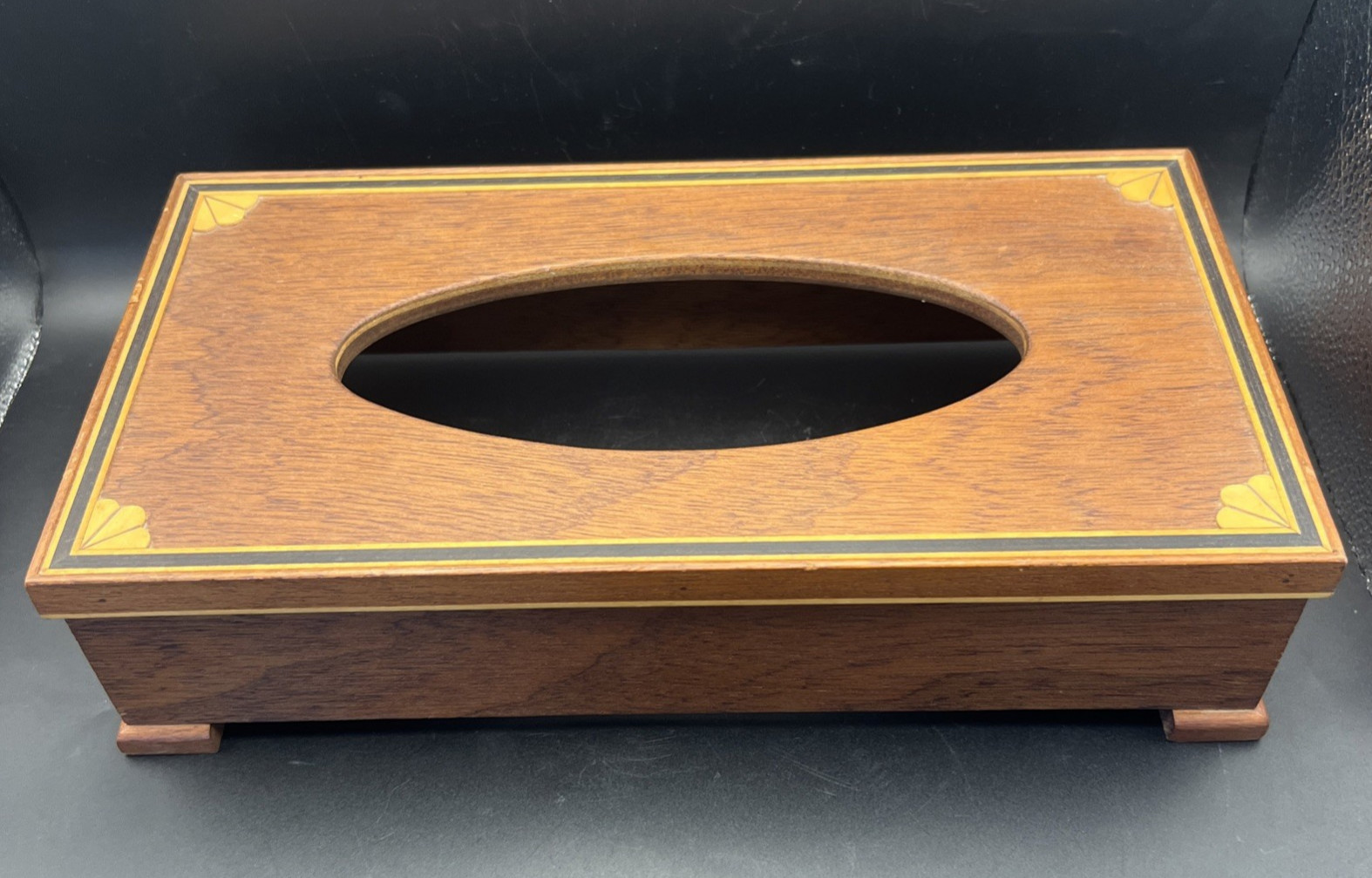  Vintage Wooden Tissue Box Cover  Wood Inlay MCM