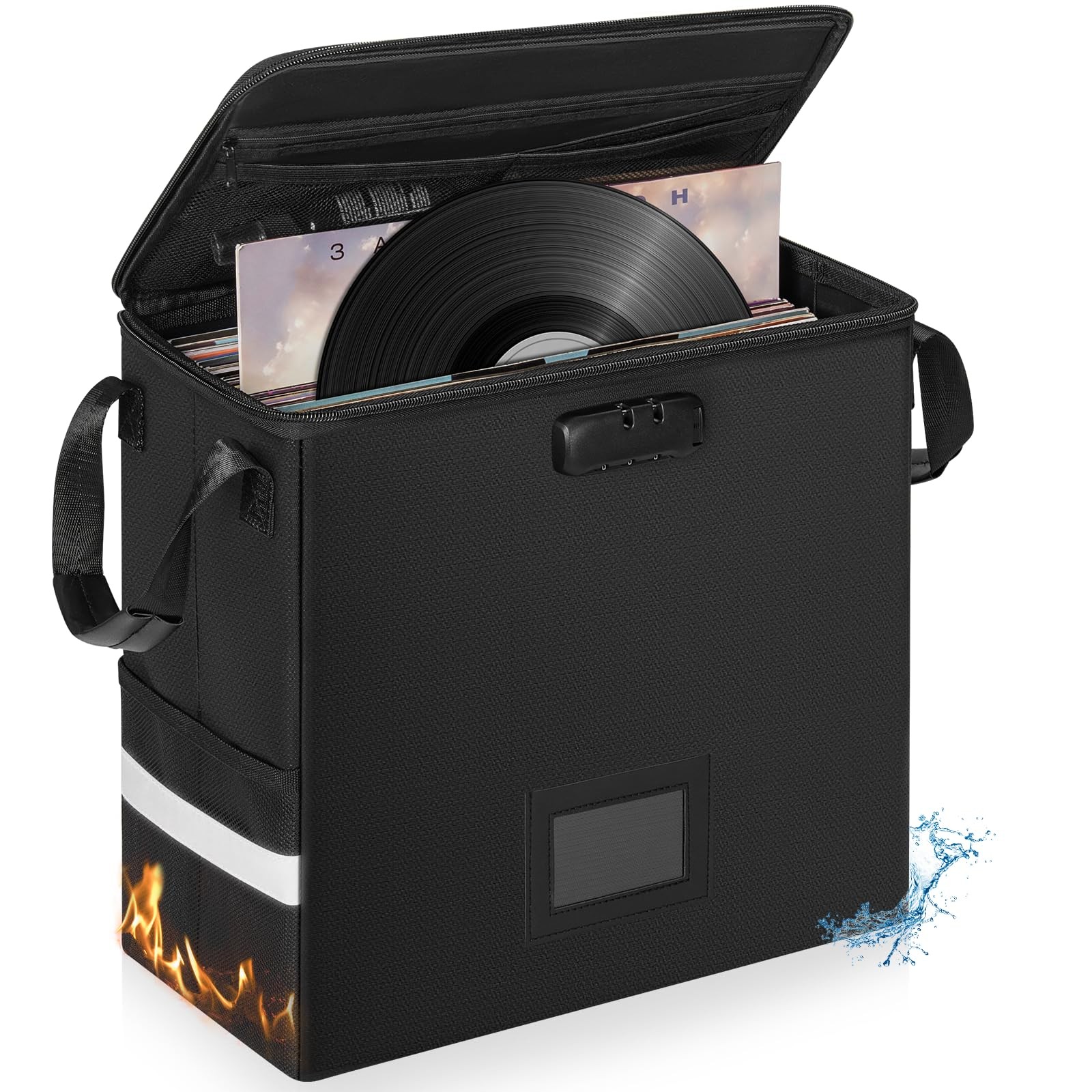 Small Fireproof Vinyl Record Storage Box Lock Fits 7/10/12 Inch 50+ Discs