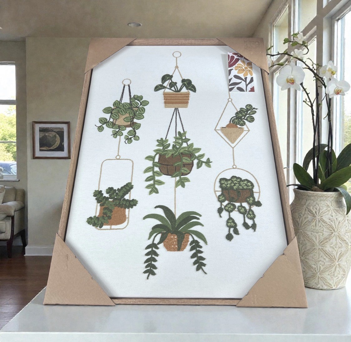 New BP Home Textile Embroidery Woven Wall Art Hanging Plants 18”x26”