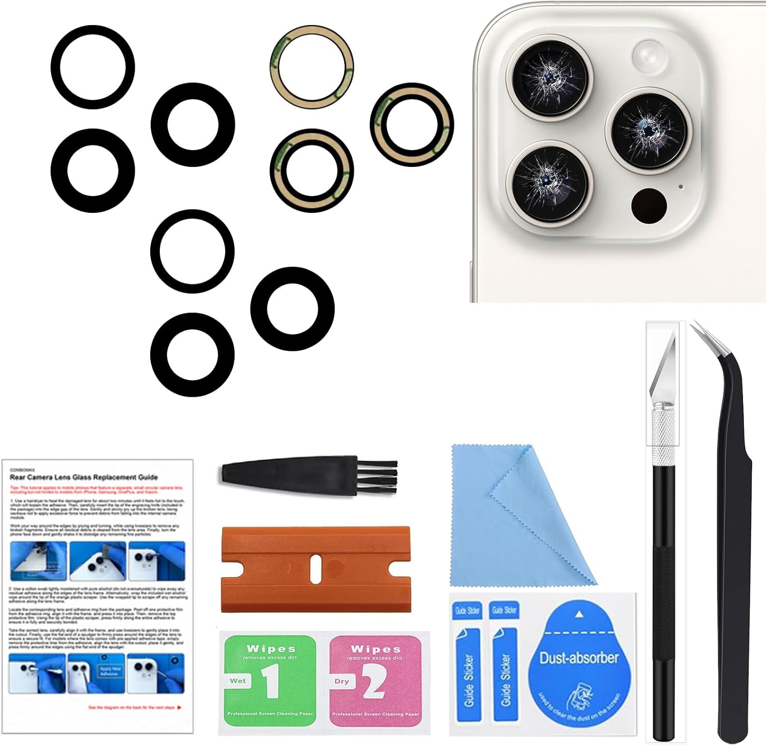 3PCS Rear Camera Lens Glass Replacement Part Compatible with iPhone 15 Pro Max