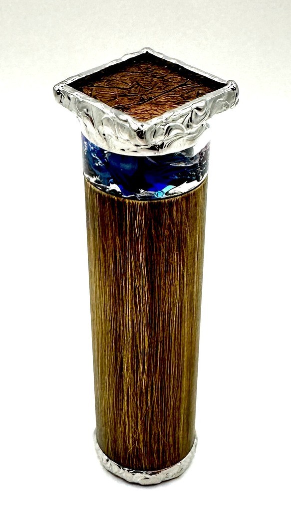 Mikks "Sparkle" Oil Kaleidoscope Blue Brass Glass 4.1 in Authentic From Japan