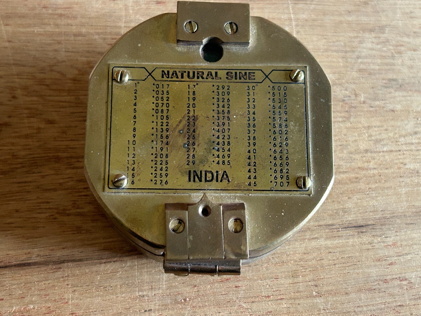 Natural Sine Nautical Sailors Compass Brass Vtg India Hinged Mirrored Lid Fold