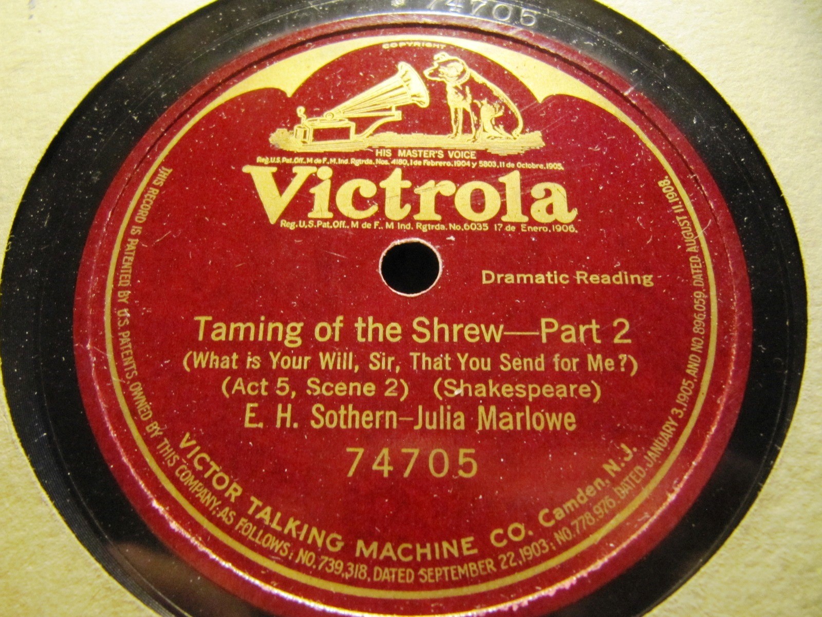 1921 E H SOTHERN Julia Marlowe Actor SHAKESPEARE TAMING OF THE SHREW Pt 2 VICTOR