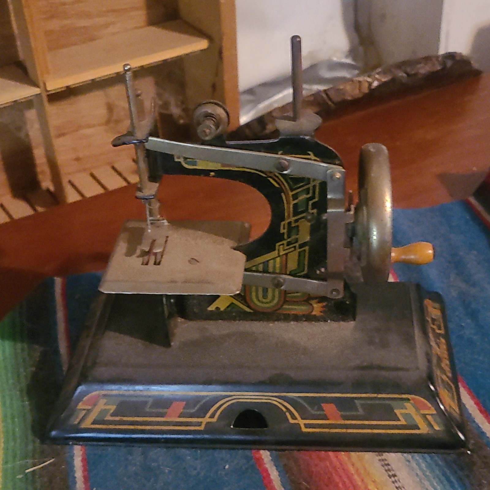 Vintage Tin Toy Sewing Machine with Decorative Lithography Model 116