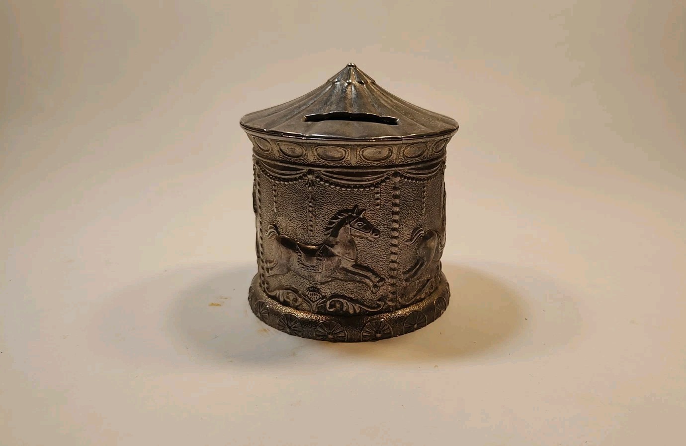 VINTAGE Silver Tone CAROUSEL Bank