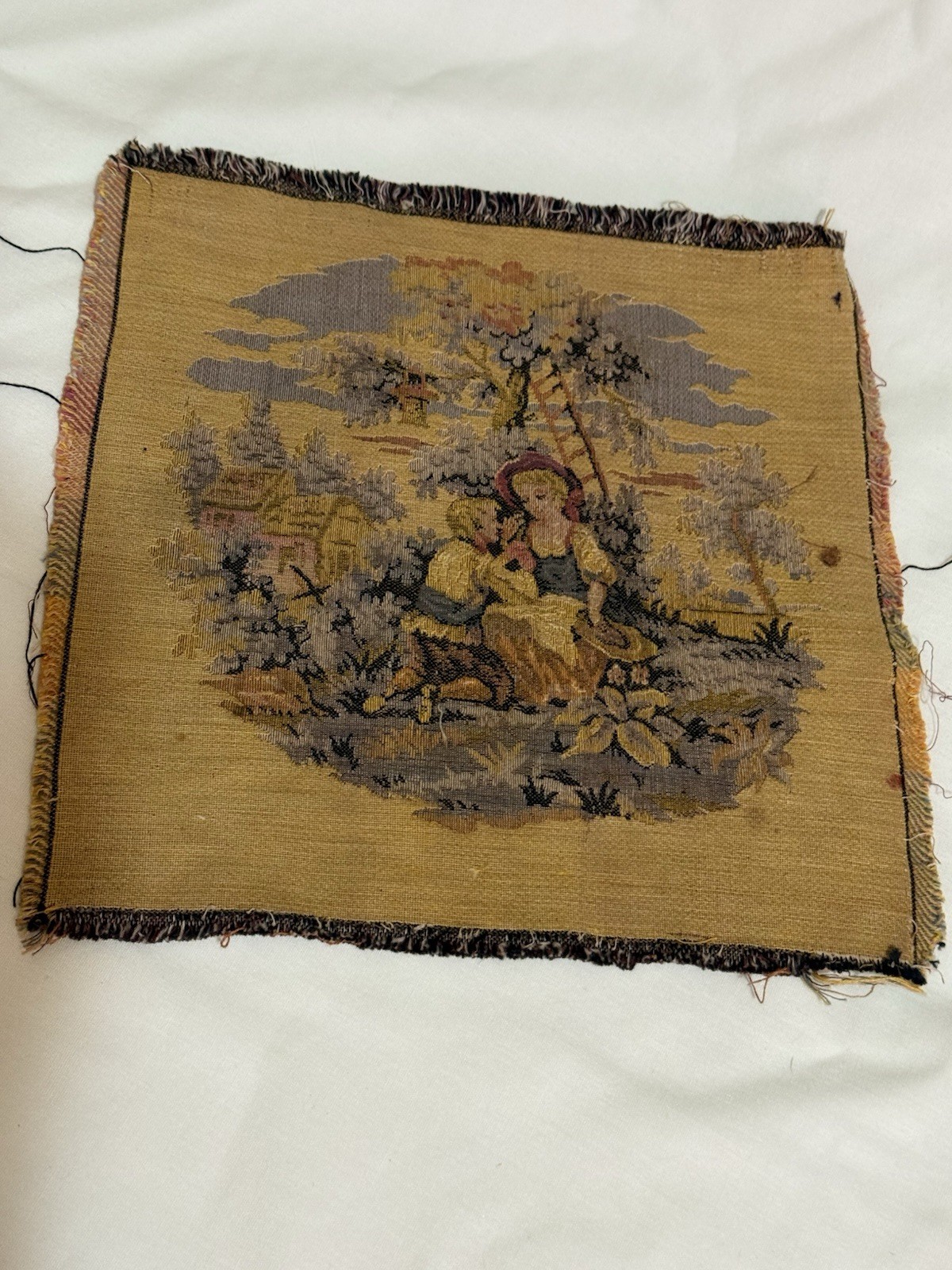 Vintage French Tapestry Square 9” X 10”