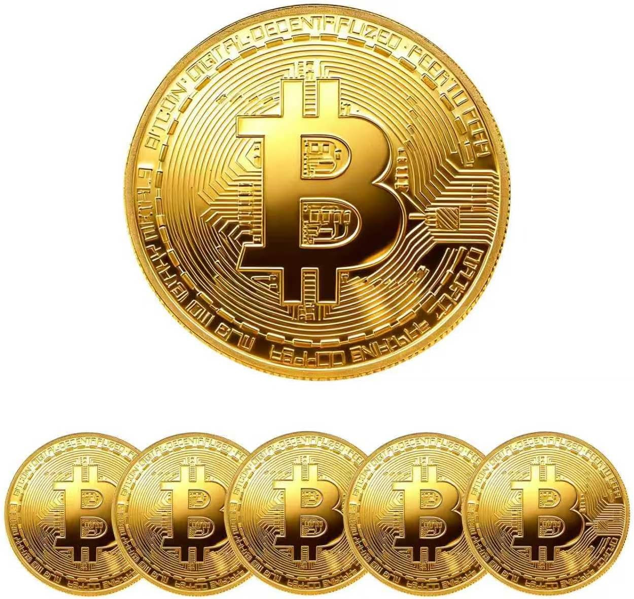6PCS Gold Plated Bitcoin Coins – 40mm Physical BTC Collectible Set