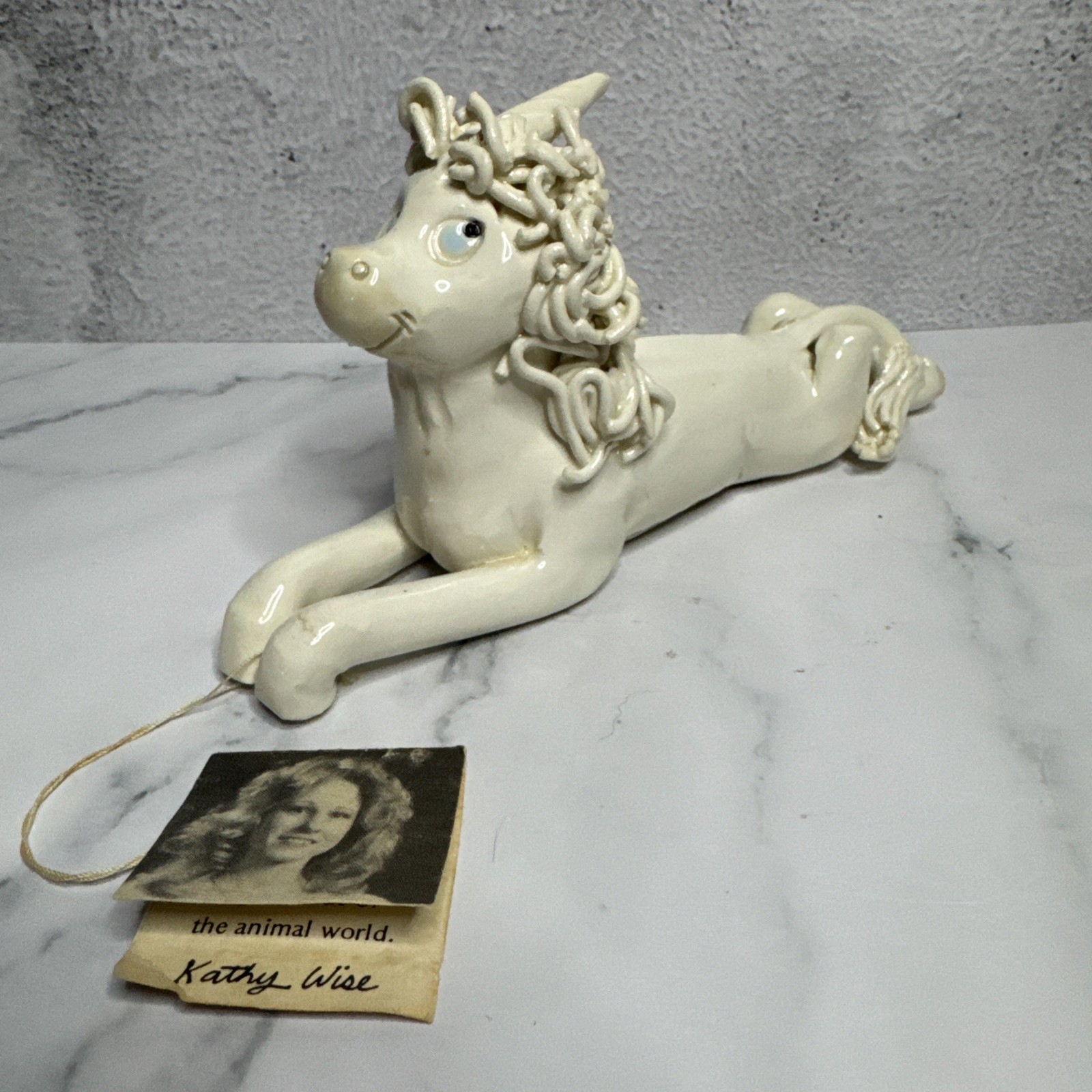 Vintage Kathy Wise Resting Unicorn Figurine 1981 - Tag Included 7”x 3” Cute EUC