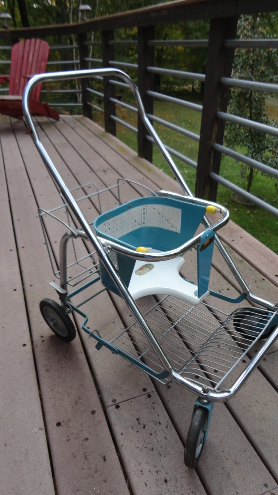 Vintage 1950's Taylor Tot Baby Stroller Walker Metal Wood Blue/White Excellent