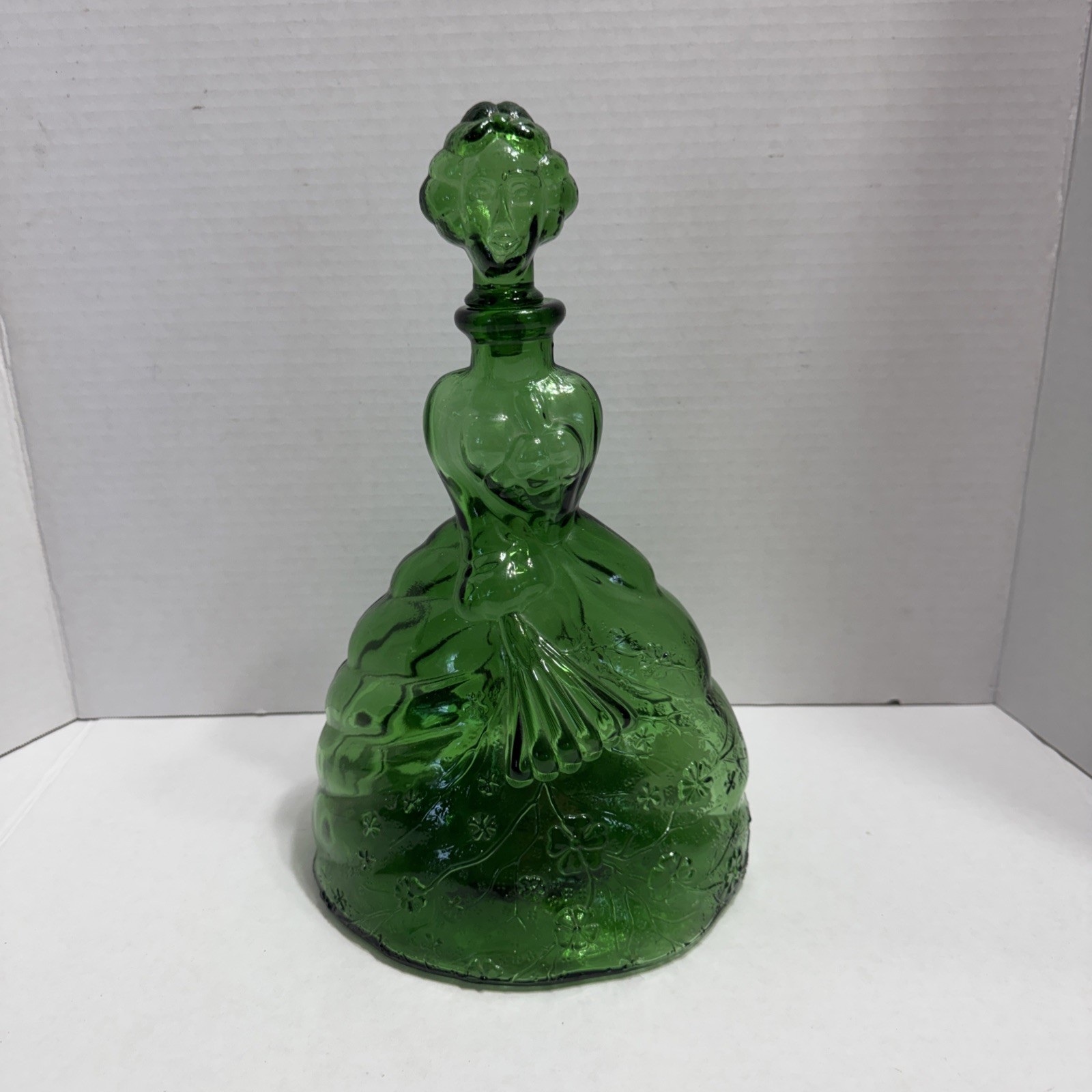 Vnt Italian Empoli Glass Emerald Green Victorian Lady Decanter Shamrocks See Pic