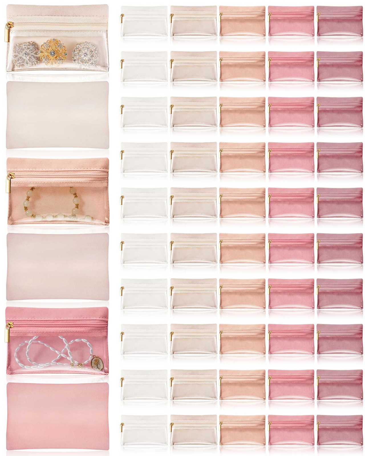 50 Pcs Travel Jewelry Bag Flannel Pouch Portable Organizer Zipper Pocket