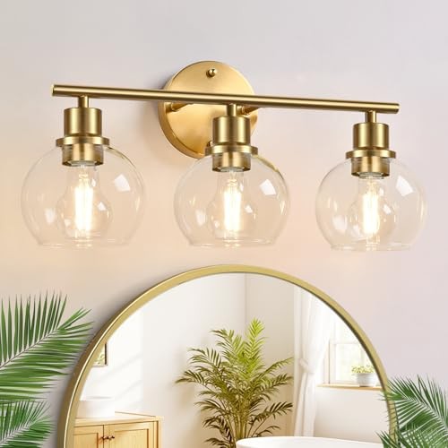 Bathroom Light Fixtures Modern Vanity Lights Over Mirror 3-Light Brushed Gold