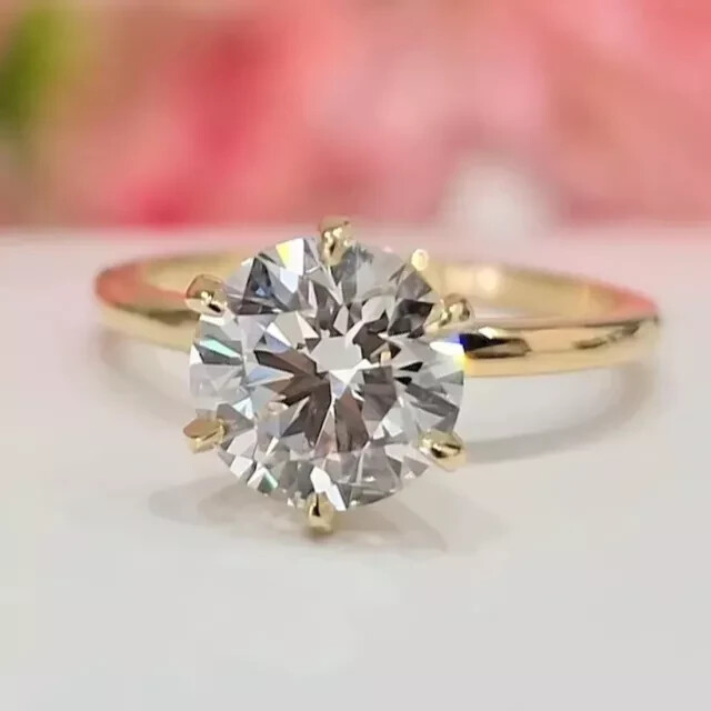 3 CTW Round Cut Moissanite Solitaire Engagement Ring 14k Yellow Gold Plated