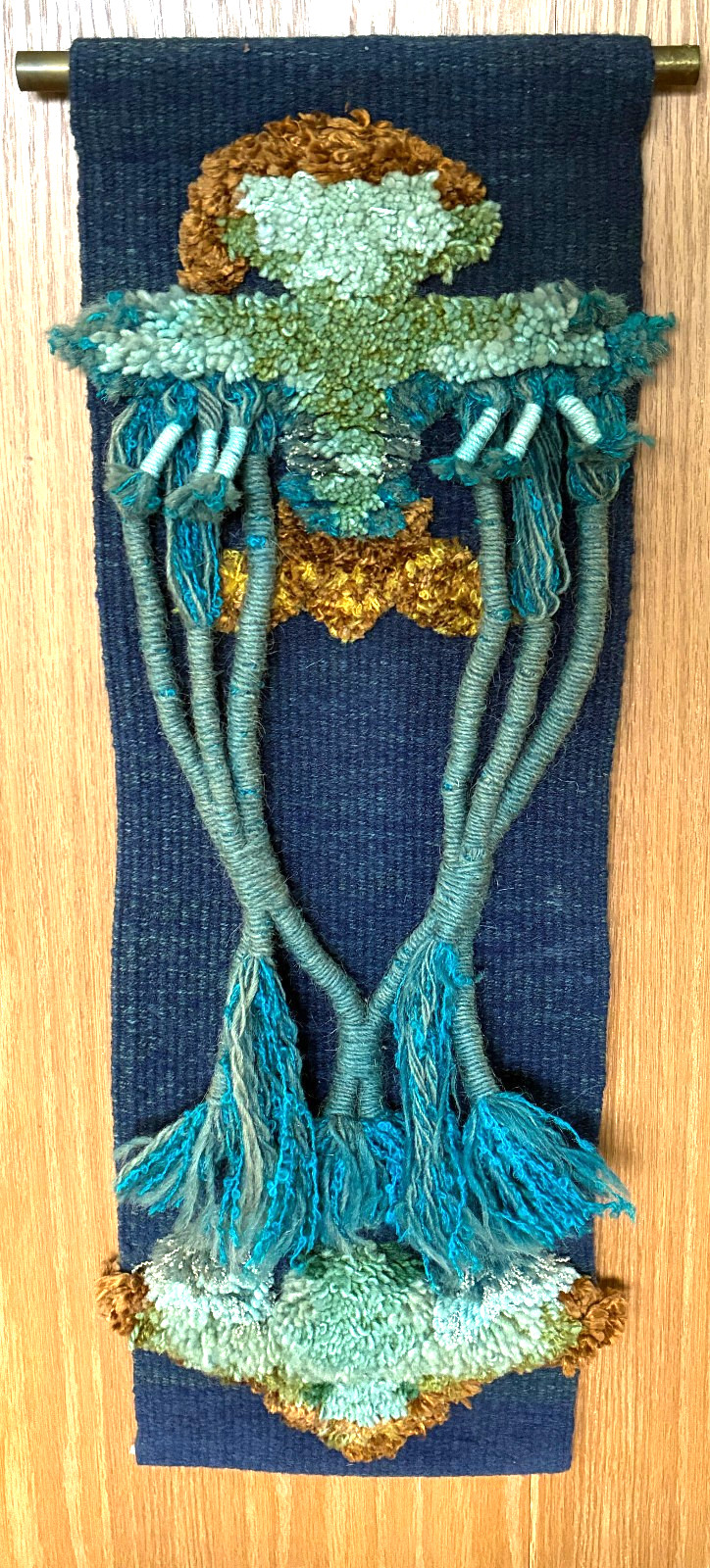 Mid Century Vintage Fiber Art Wool Tapestry Wall Hanging Hand Woven 9"X27" Rare