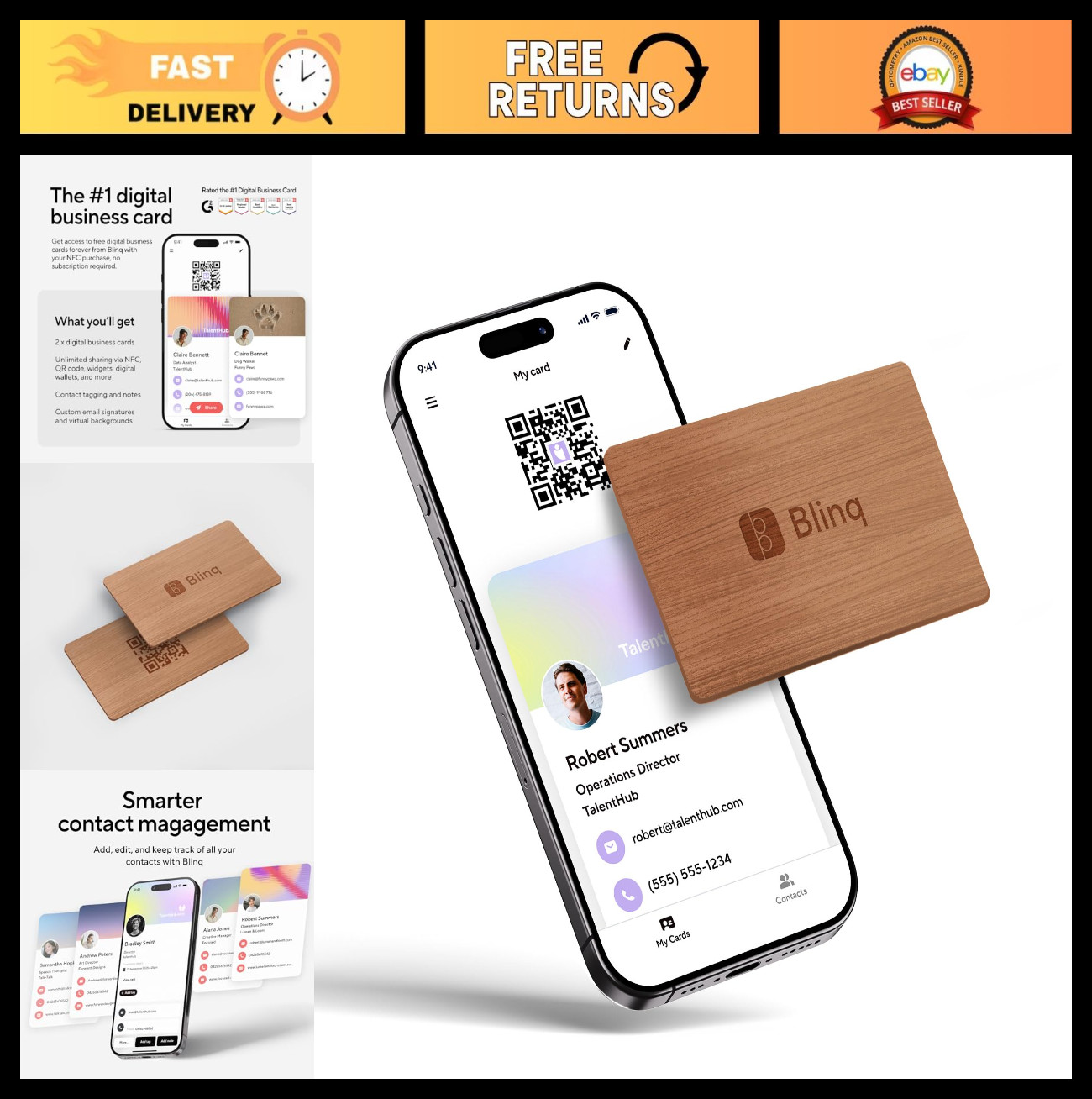 Wood NFC Business Card - Digital Tap to Share Card - iPhone & Android Compatible