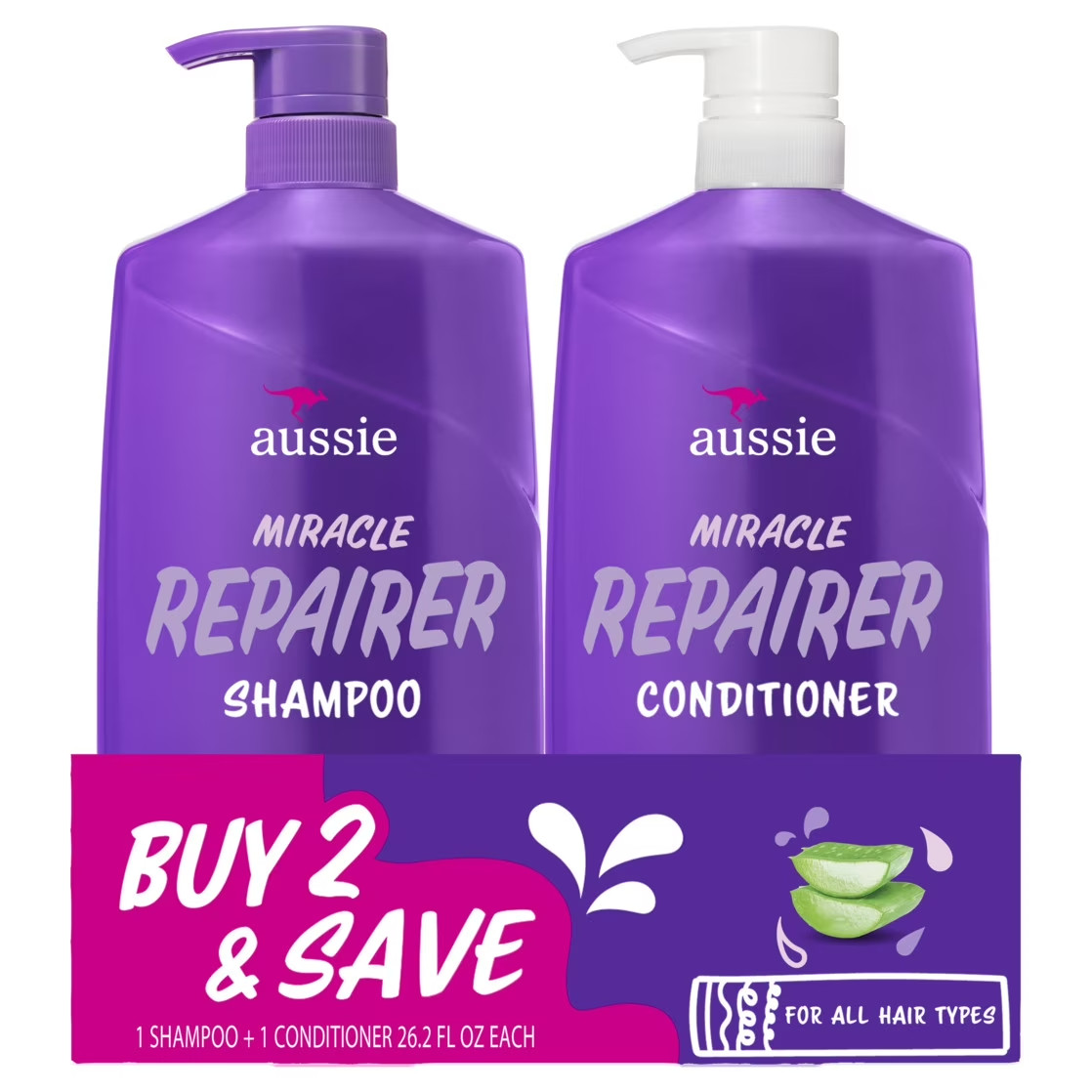 Aussie Miracle Repairer Shampoo & Conditioner Duo Paraben-Free 26.2 oz