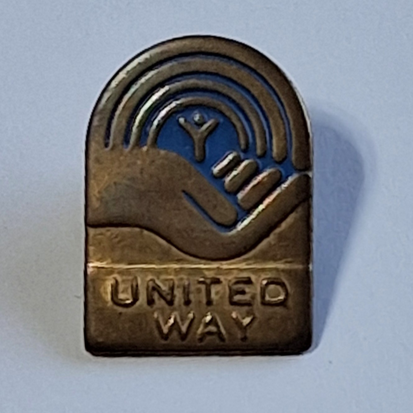 Vintage United Way Saul Bass Logo Lapel Pin Gold Tone Blue Enamel Charity