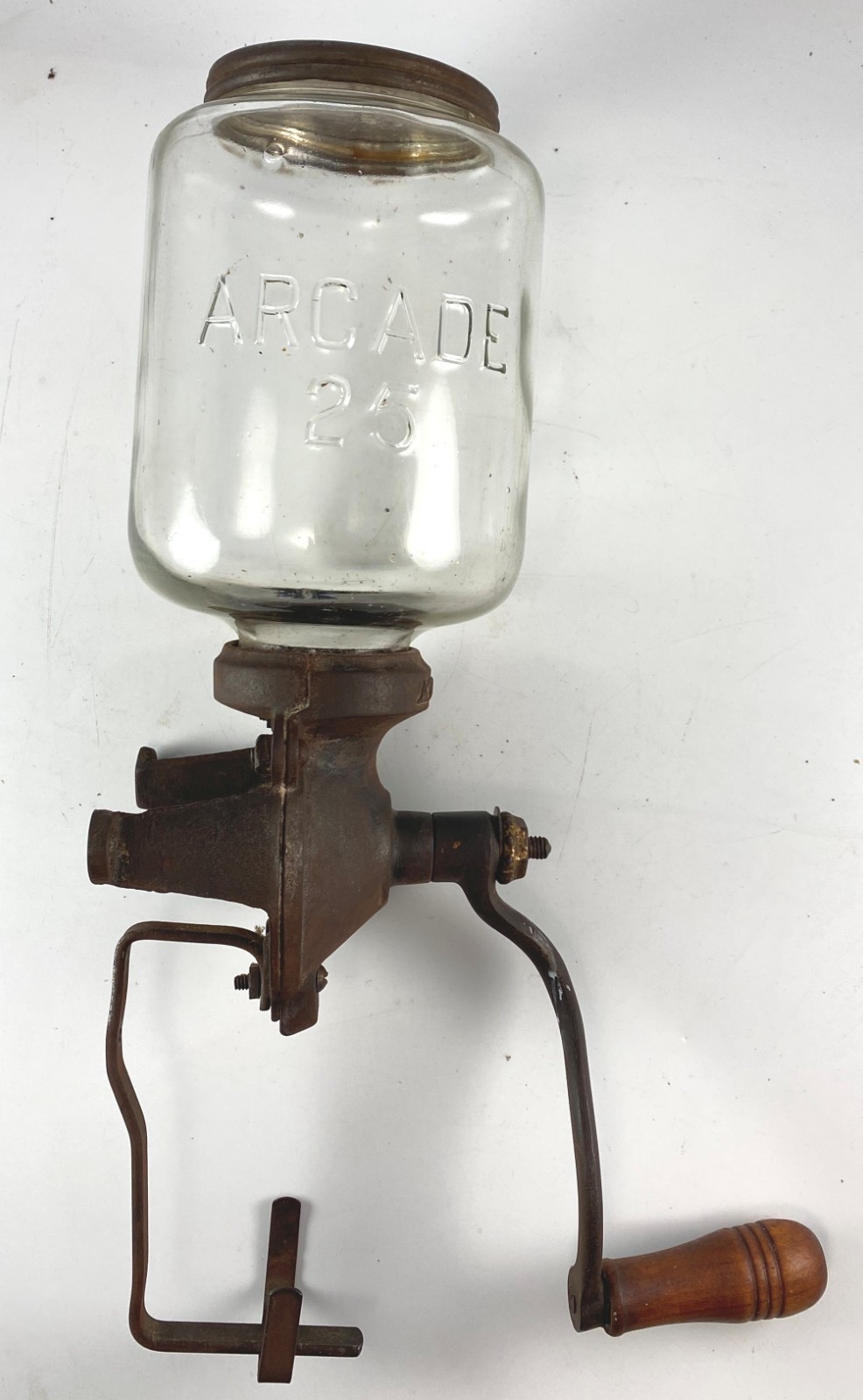 Antique ATWOOD Coffee Grinder ARCADE 25 Jar Wood handle