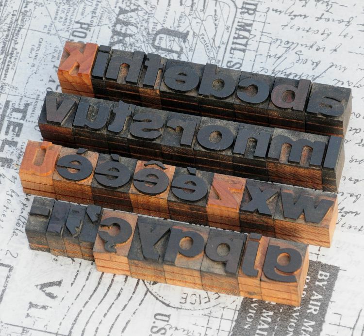 a-z alphabet 0.71" letterpress wooden printing blocks wood type Vintage printers
