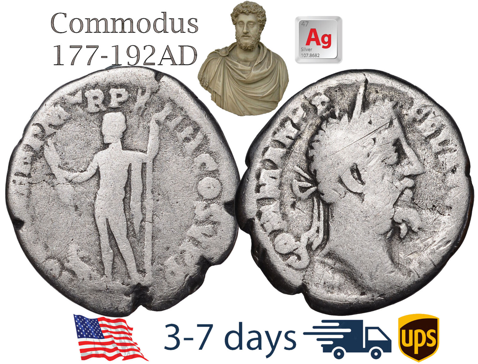 Ancient Roman Empire Coin Silver Denarius COMMODUS 177 - 192 AD Authentic #21163