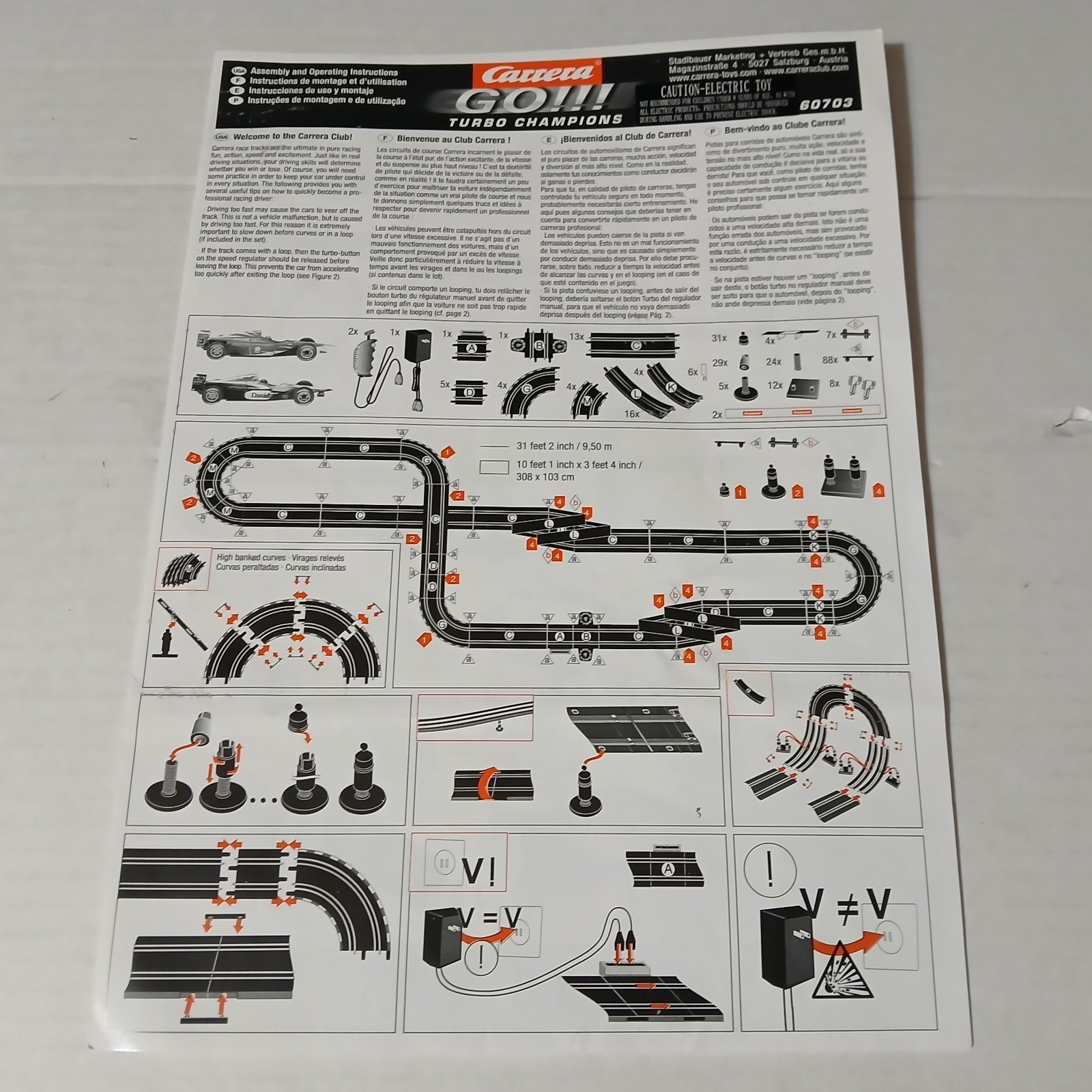 CARRERA GO TURBO CHAMPIONS RACING 1:43 SLOT CAR 60703 Manual Only