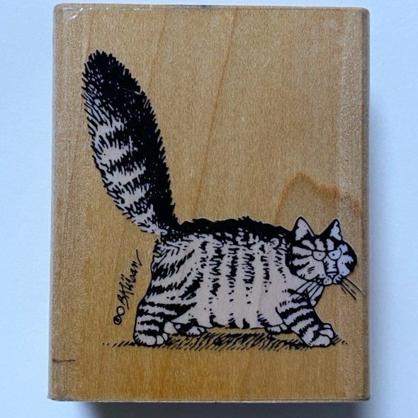Vintage Kliban Cat Stamp Striped Tail Up Serious Face Rubber Stampede 2.5x2.75”