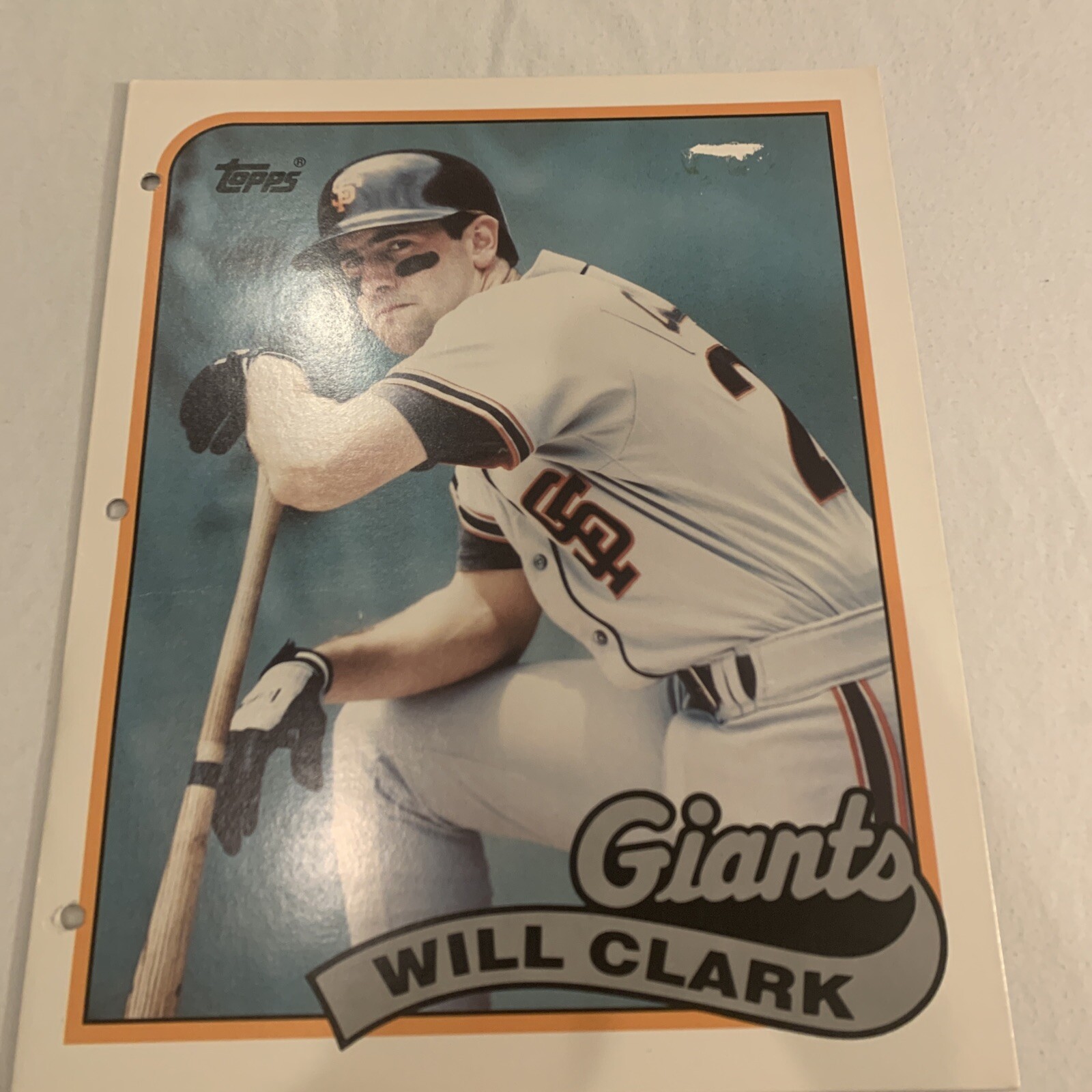 1989 Topps SF Giants Will ClarkBaseball Duo-Tang School Paper Pocket Folder  New