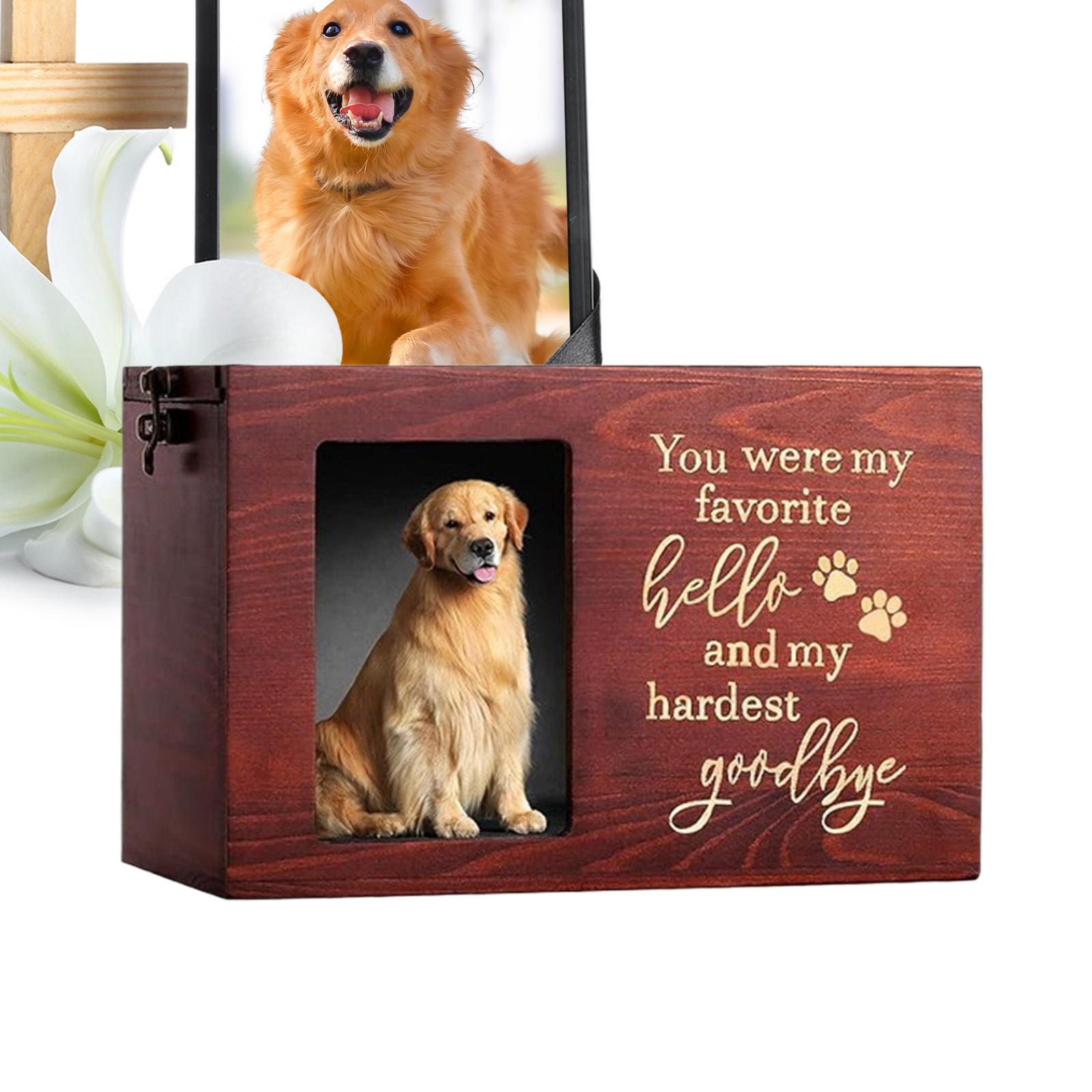 Memorial Pet Urns for Dogs Cats Ashes with Photo Wooden Urns Memory Box Keepsak